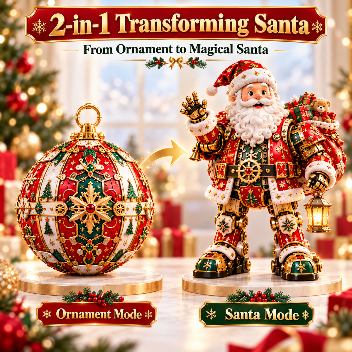 🎅 2-in-1 Transforming Santa Claus™ – From Christmas Ornament to Magical Santa!