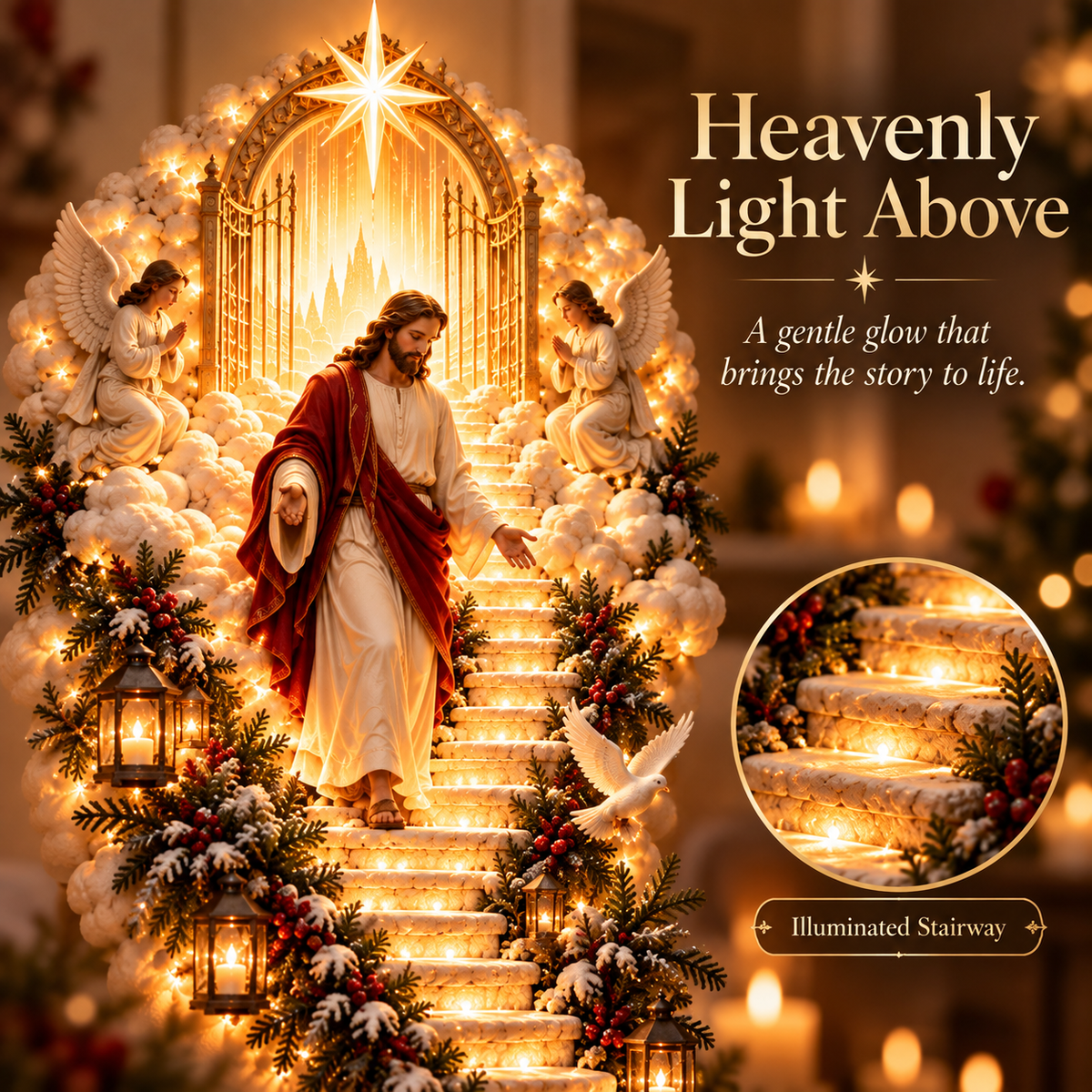 ✨ Jesus Light of Heaven Christmas Wall Hanging | Illuminated Nativity Stairway Decor ✝️