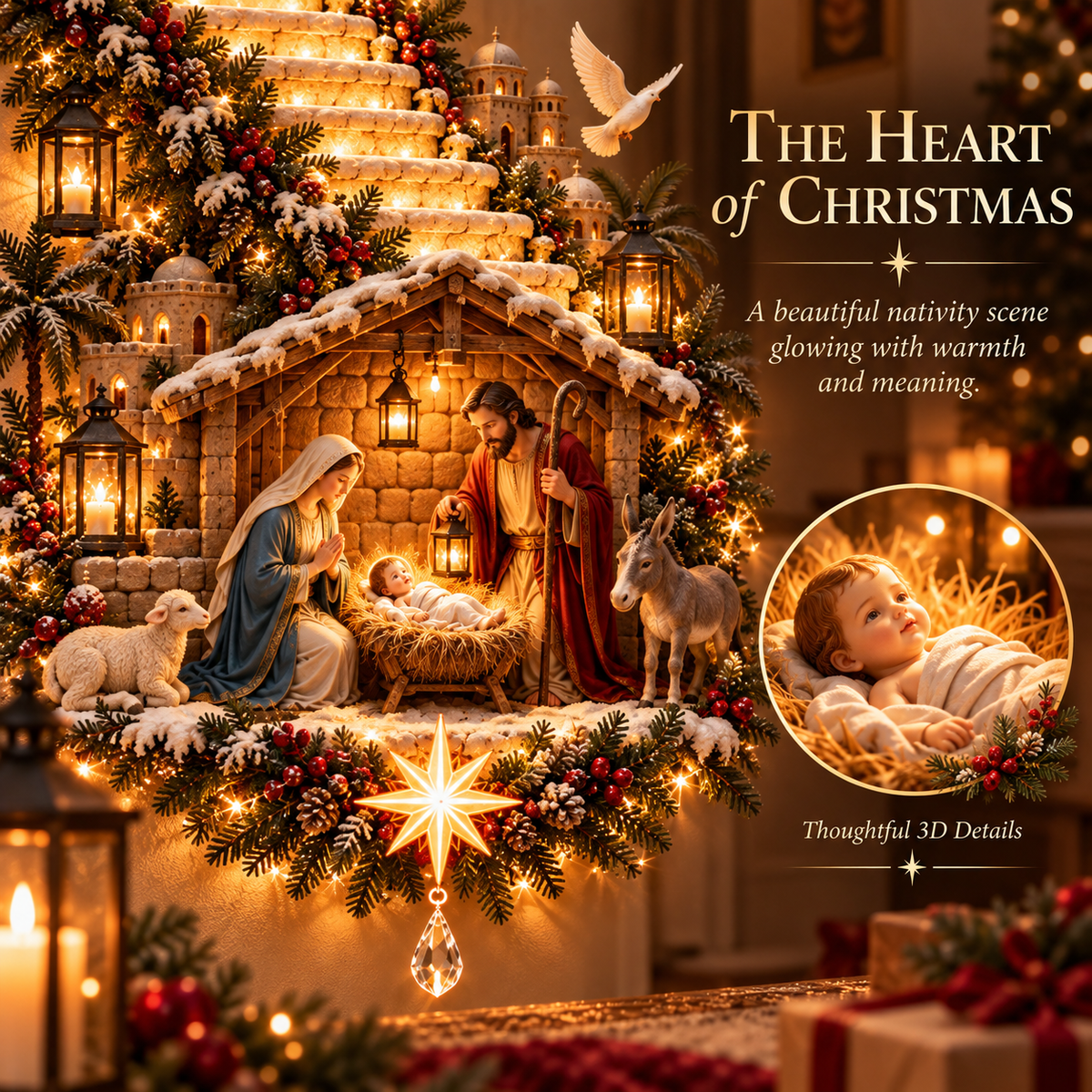 ✨ Jesus Light of Heaven Christmas Wall Hanging | Illuminated Nativity Stairway Decor ✝️