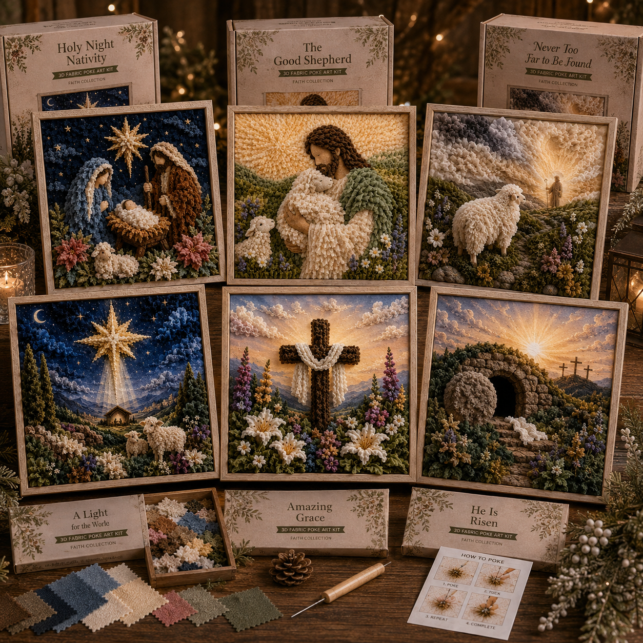 ✝️ 3D Christian Fabric Poke Art Kit – No-Sew Faith Craft & Meaningful Home Décor