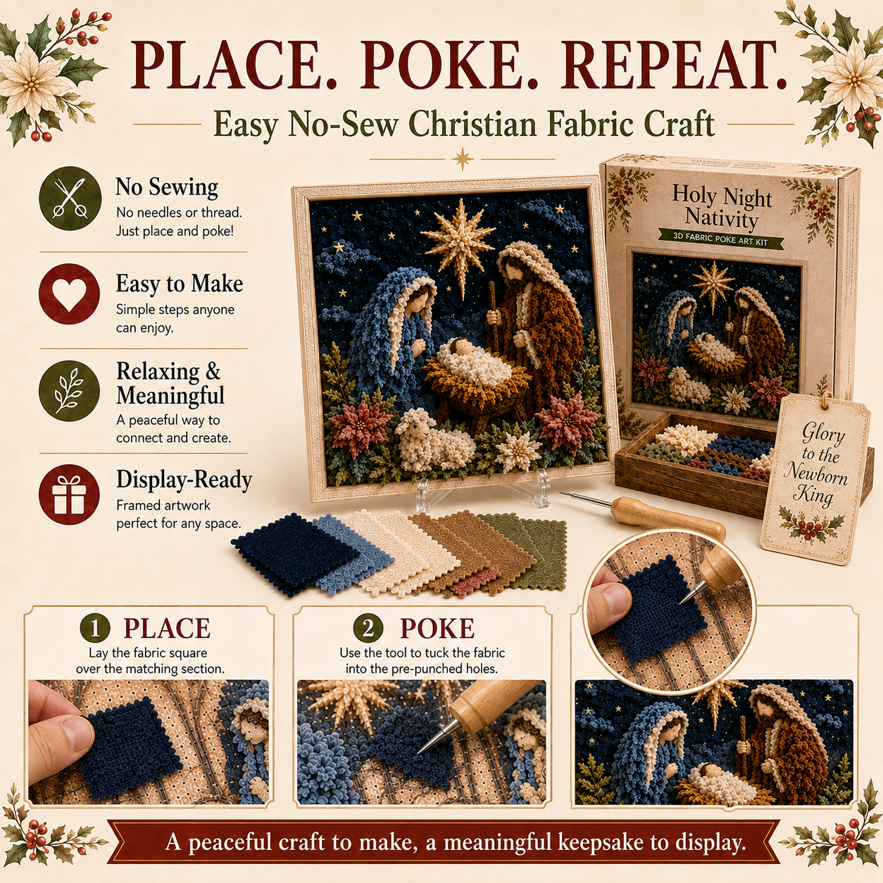 ✝️ 3D Christian Fabric Poke Art Kit – No-Sew Faith Craft & Meaningful Home Décor