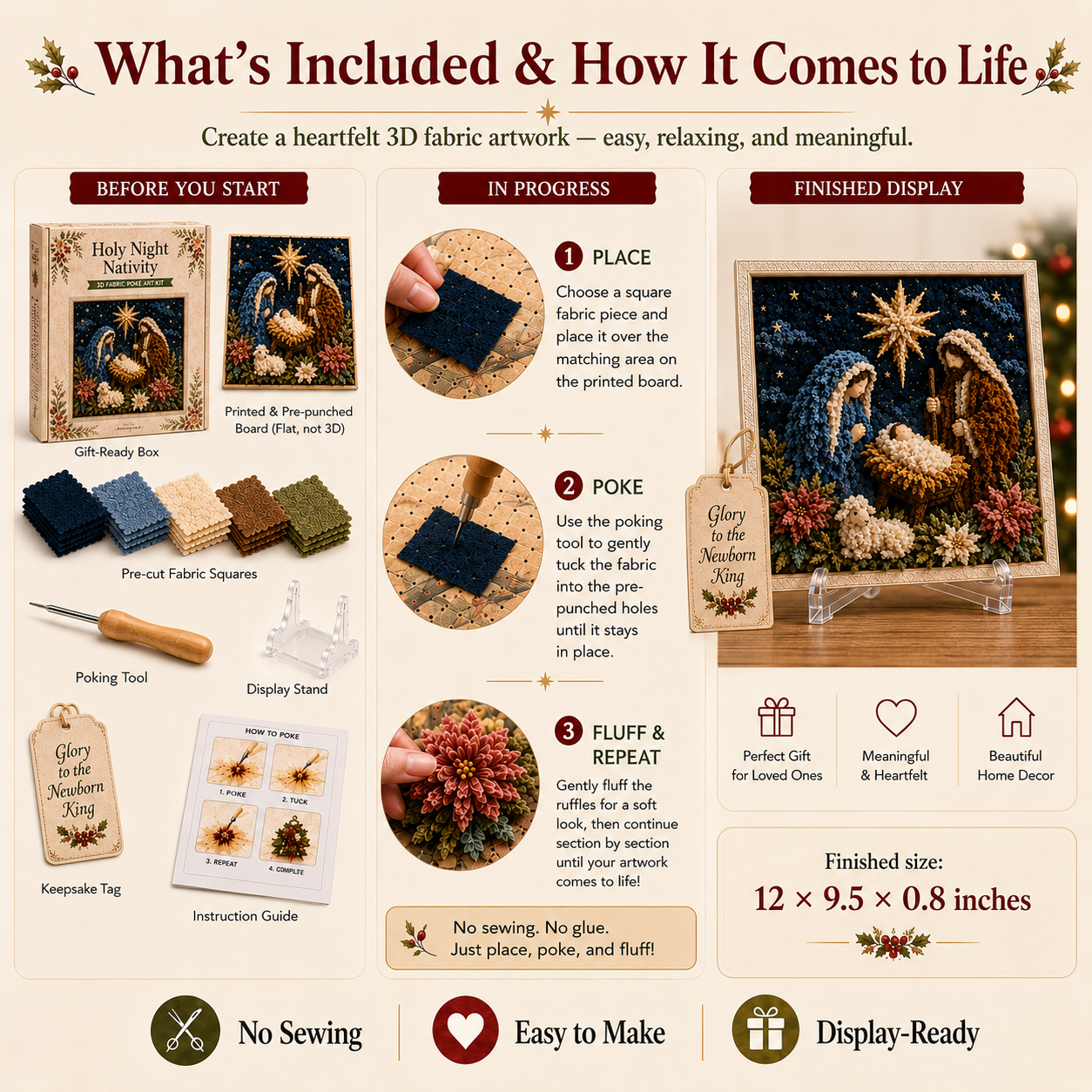 ✝️ 3D Christian Fabric Poke Art Kit – No-Sew Faith Craft & Meaningful Home Décor