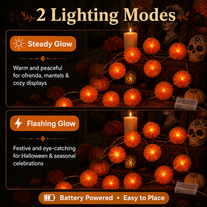 New Arrival 50% OFF! 🌼 Artificial Marigold Flower Led String Light – Perfect For Day Of The Dead & Halloween, 20 Leds. Create A Festive Altar Or Spooky Porch! 🕯️🎃🧡