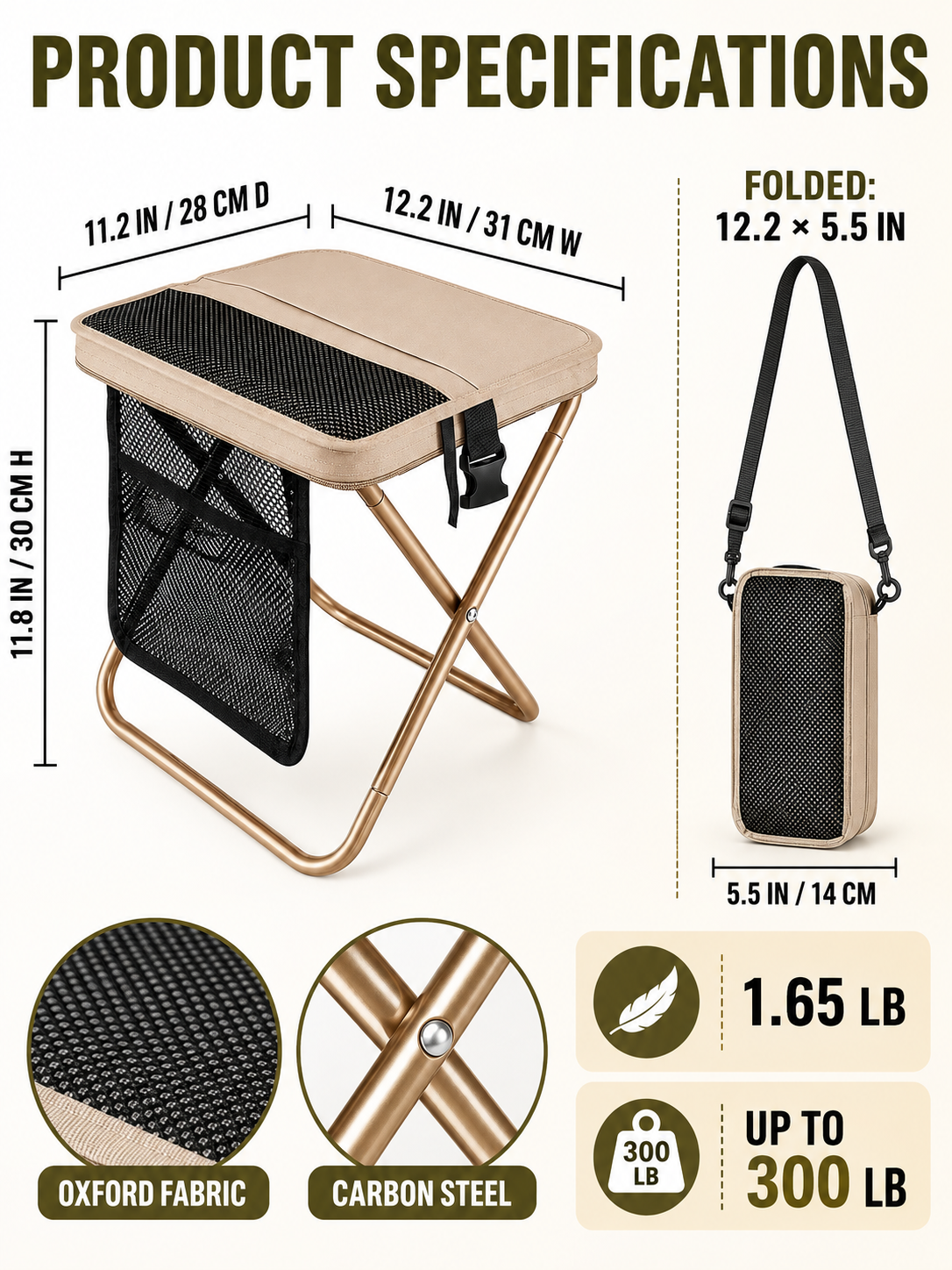 🔥 Outdoor Pick 🪑 12' Portable Folding Stool - Compact Collapsible Backpack Chair for Adults