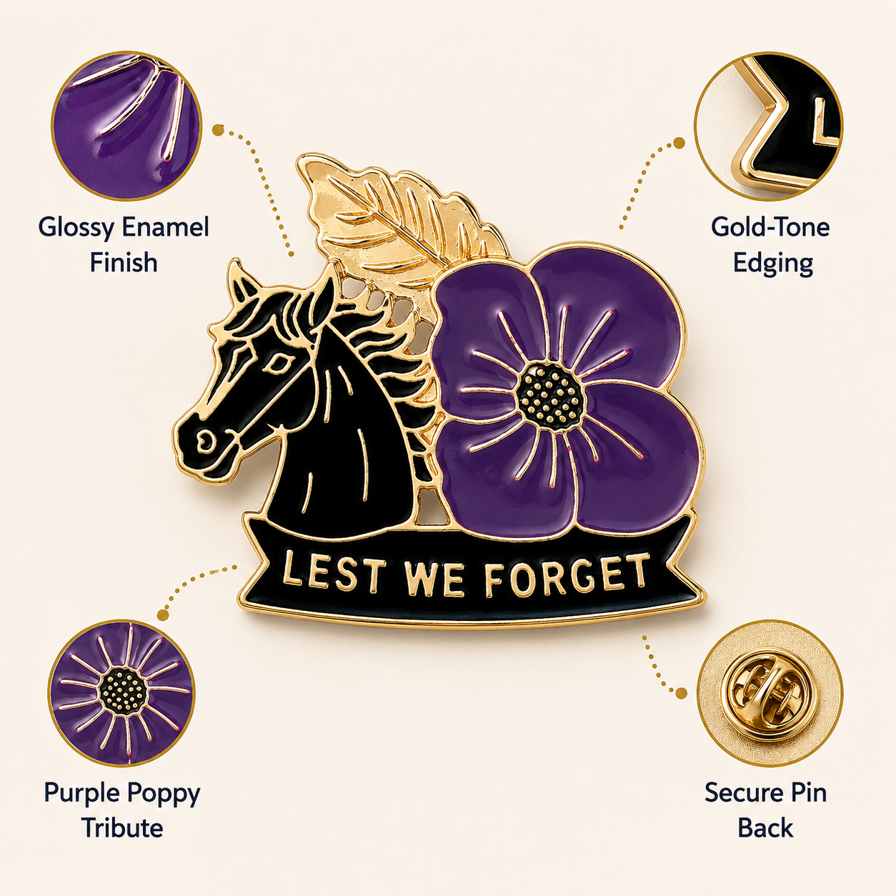 💜 War Horse Purple Poppy Remembrance Brooch – A Lasting Tribute to Service & Sacrifice