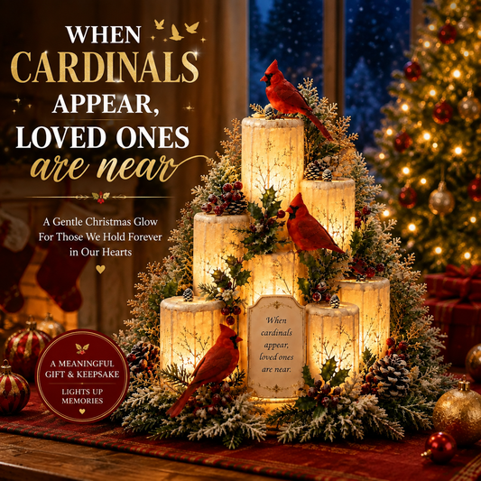 🔥Hot Sale - 50% OFF🔥🐦🕯️Cardinal Remembrance Lighted Christmas Centerpiece – “Loved Ones Are Near”