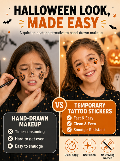 🔥Hot Sale - 50% OFF🔥🎃 Halloween Style ✨ Pumpkin, Bat & Moon Temporary Face Tattoo Stickers for Spooky Party Looks