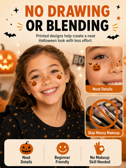 🔥Hot Sale - 50% OFF🔥🎃 Halloween Style ✨ Pumpkin, Bat & Moon Temporary Face Tattoo Stickers for Spooky Party Looks