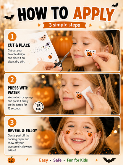 🔥Hot Sale - 50% OFF🔥🎃 Halloween Style ✨ Pumpkin, Bat & Moon Temporary Face Tattoo Stickers for Spooky Party Looks