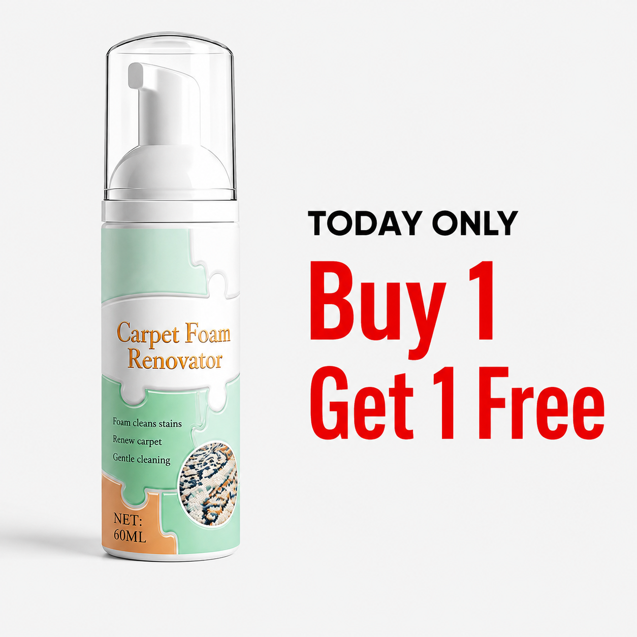 🔥 LAST DAY: Buy 1 Get 1 FREE | Waterless Carpet Foam Stain Remover + Towel