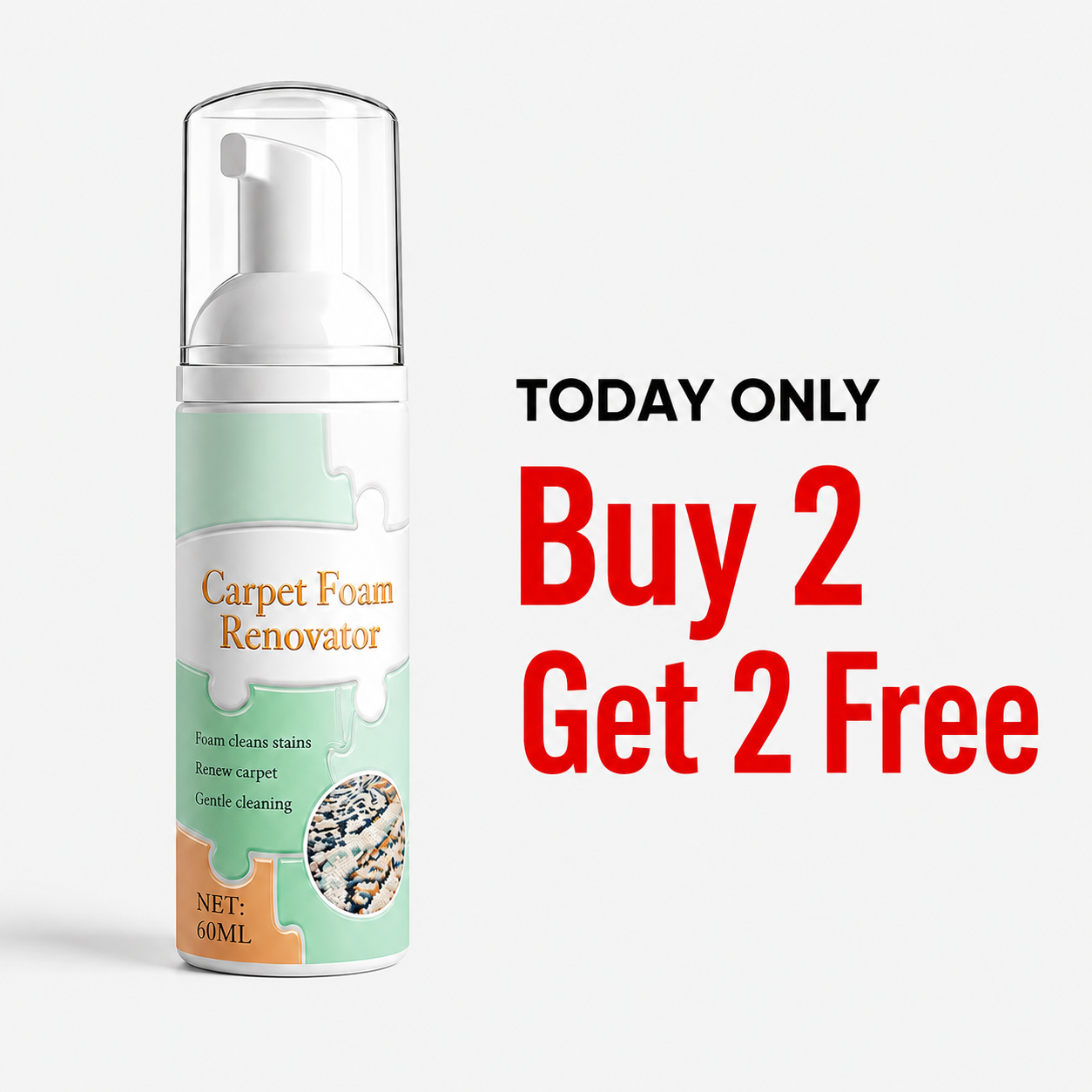 🔥 LAST DAY: Buy 1 Get 1 FREE | Waterless Carpet Foam Stain Remover + Towel