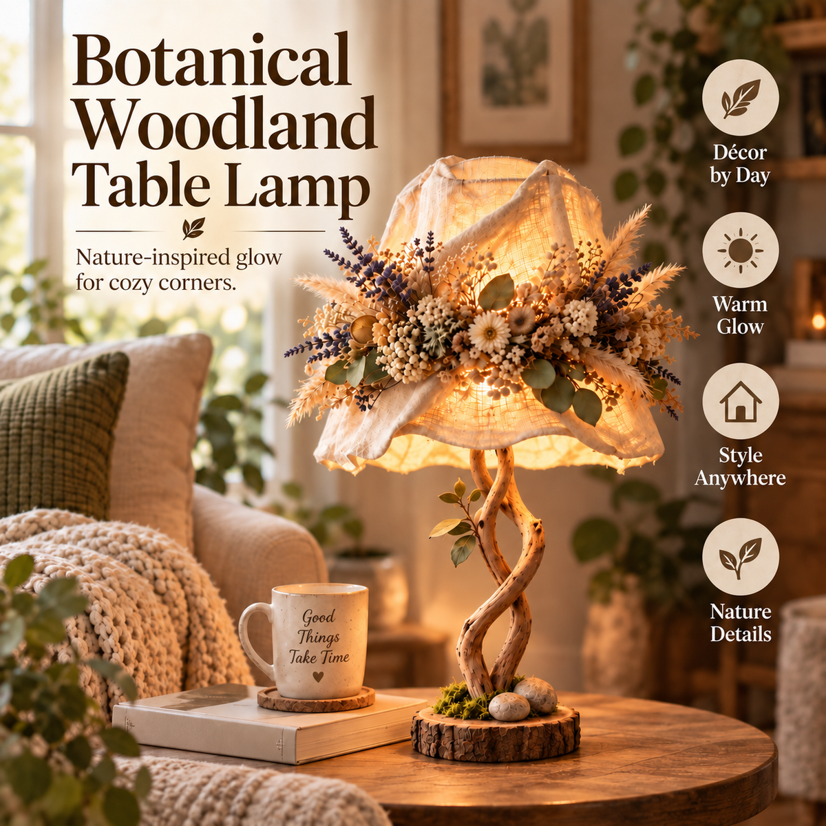 🎄 Christmas Hot Sale-49% OFF🌿 Botanical Woodland Table Lamp✨ Warm Glow & Nature-Inspired Decor