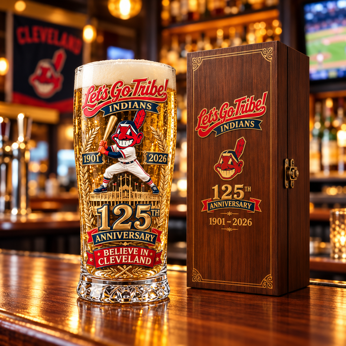 ⚾ Cleveland Baseball 125th Anniversary Commemorative Pint Glass – Collector Gift Box Edition