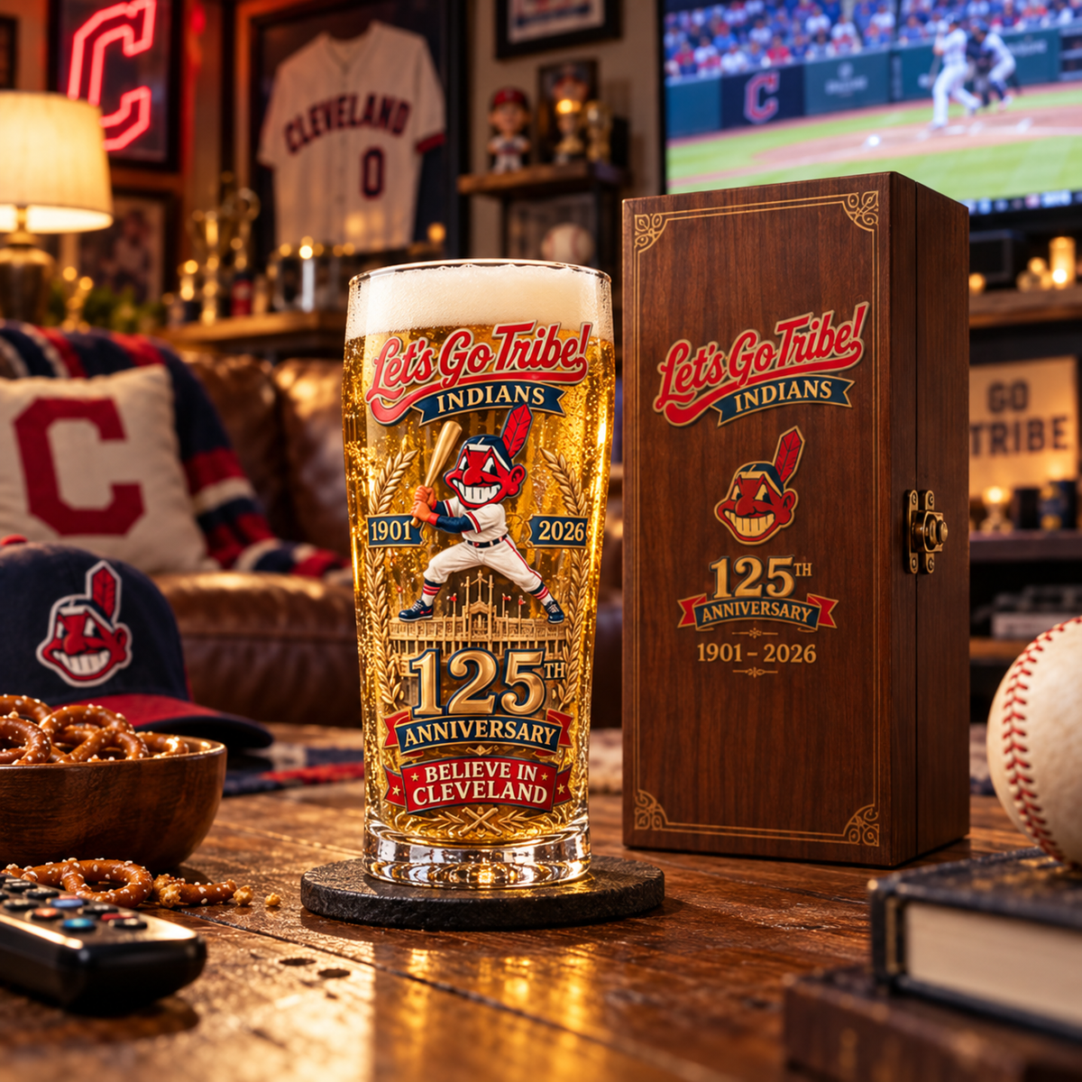 ⚾ Cleveland Baseball 125th Anniversary Commemorative Pint Glass – Collector Gift Box Edition