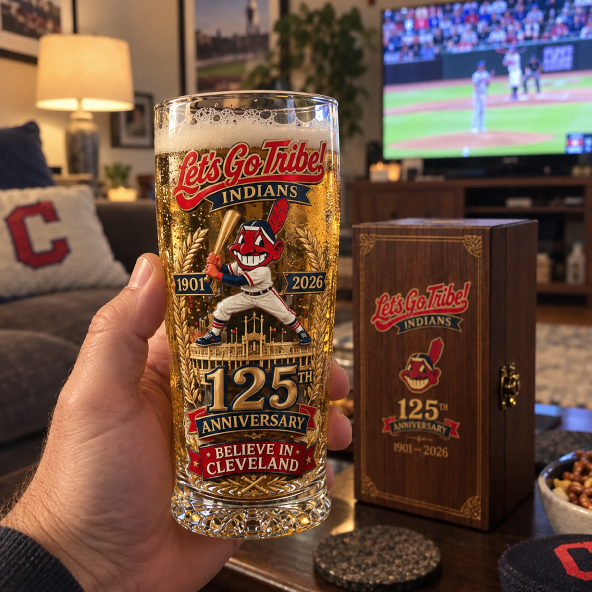 ⚾ Cleveland Baseball 125th Anniversary Commemorative Pint Glass – Collector Gift Box Edition