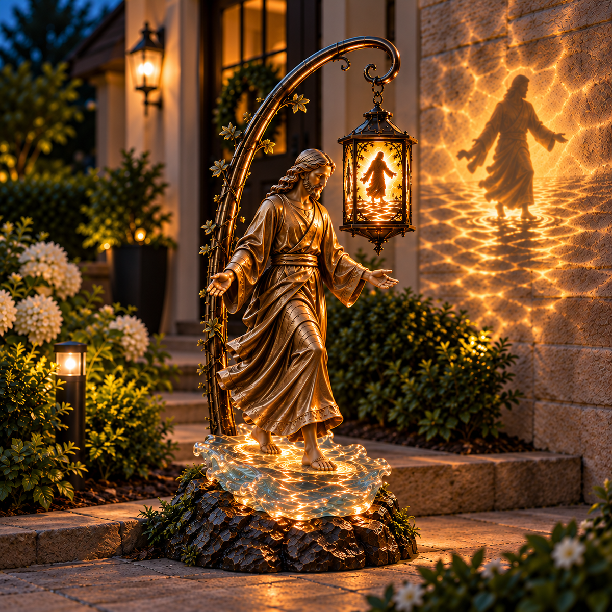 Walking on Water Miracle Lantern displayed in a real front entryway