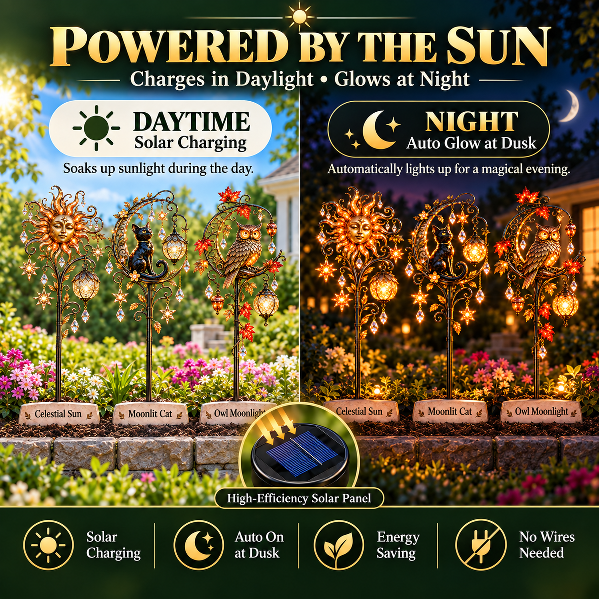 Solar garden stakes daytime charging and nighttime glow