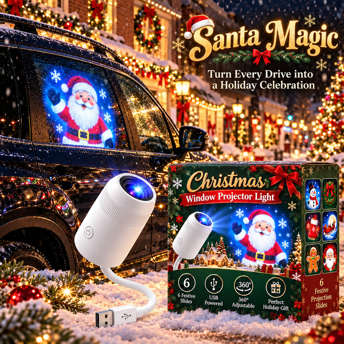 🎅 Christmas Car Projector Light ✨ Bring Holiday Magic on the Road