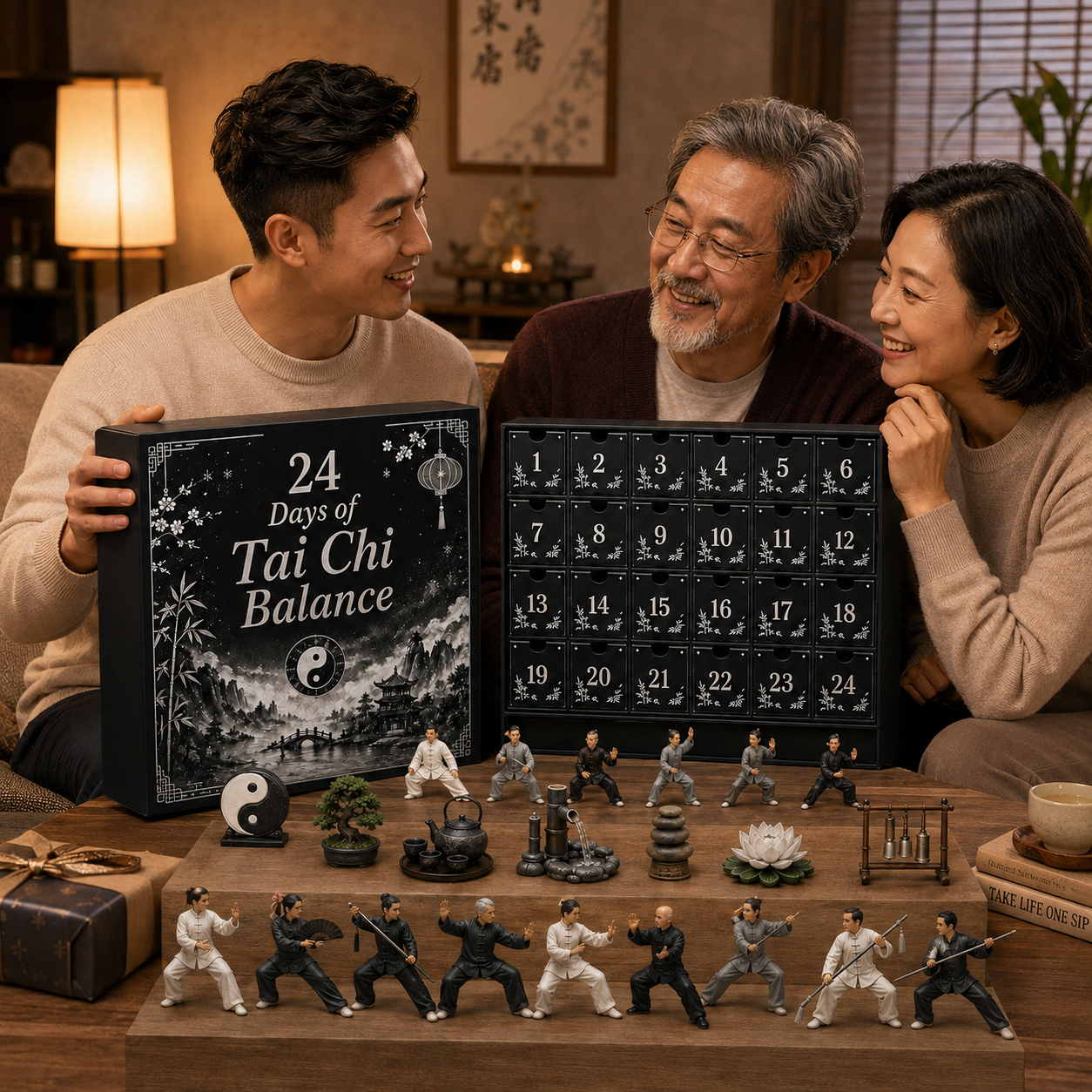 Family enjoying the 24 Days of Tai Chi Balance collection