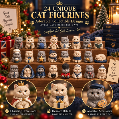 🎄✨3D Sculpted British Shorthair Blind Box – 24-Day Festive Countdown, Collectible Miniatures – Gift for Cat Lovers