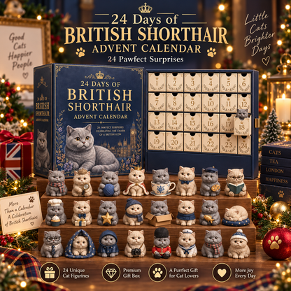 🎄✨3D Sculpted British Shorthair Blind Box – 24-Day Festive Countdown, Collectible Miniatures – Gift for Cat Lovers