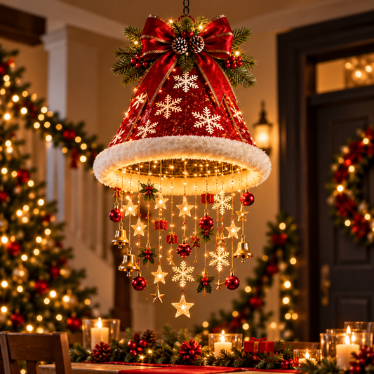 🎄✨Christmas Hat Hanging Chandelier Light with Festive Ornaments