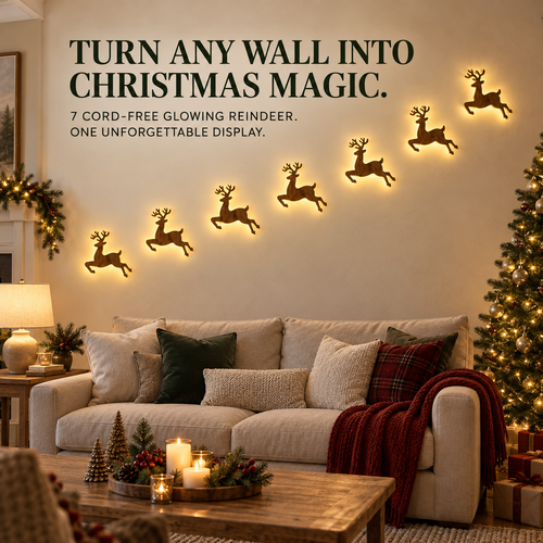 🎄Christmas HOT SALE 49% OFF🦌 7-Piece LED Reindeer Wall Décor – Cordless Remote-Controlled Christmas Glow