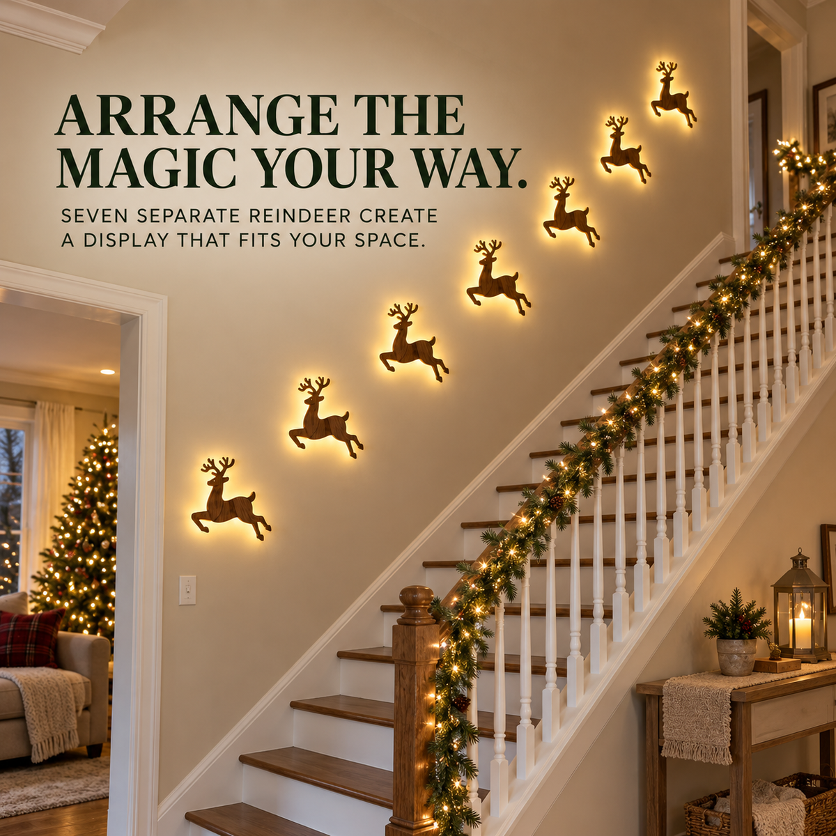 🎄Christmas HOT SALE 49% OFF🦌 7-Piece LED Reindeer Wall Décor – Cordless Remote-Controlled Christmas Glow