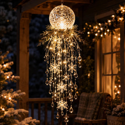 Crystal Cascade Christmas Hanging Light – Snowflake & Crystal LED Porch Décor
