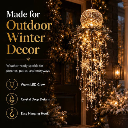 Crystal Cascade Christmas Hanging Light – Snowflake & Crystal LED Porch Décor