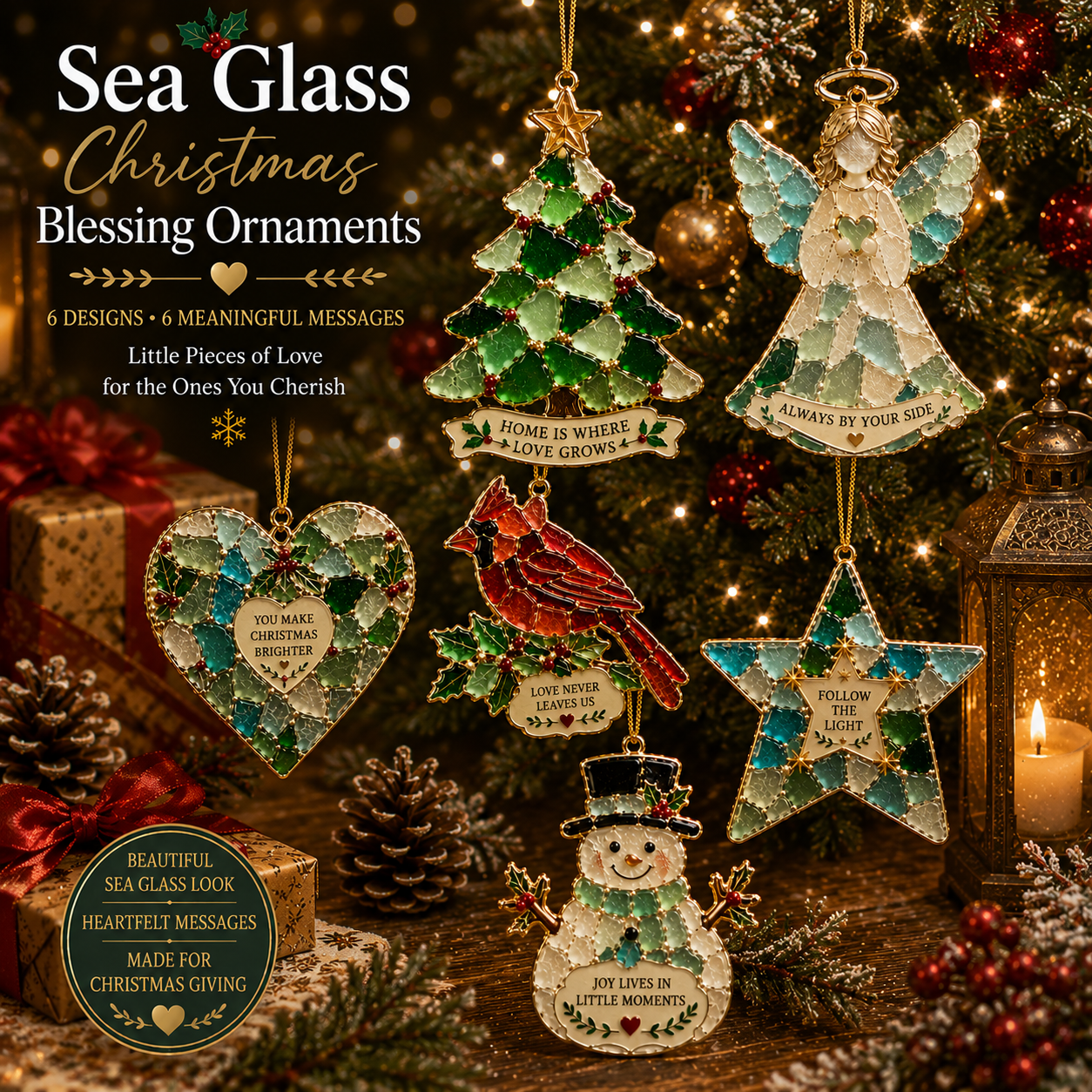 🔥Last day with huge discounts!🎄 Sea Glass Christmas Blessing Ornaments