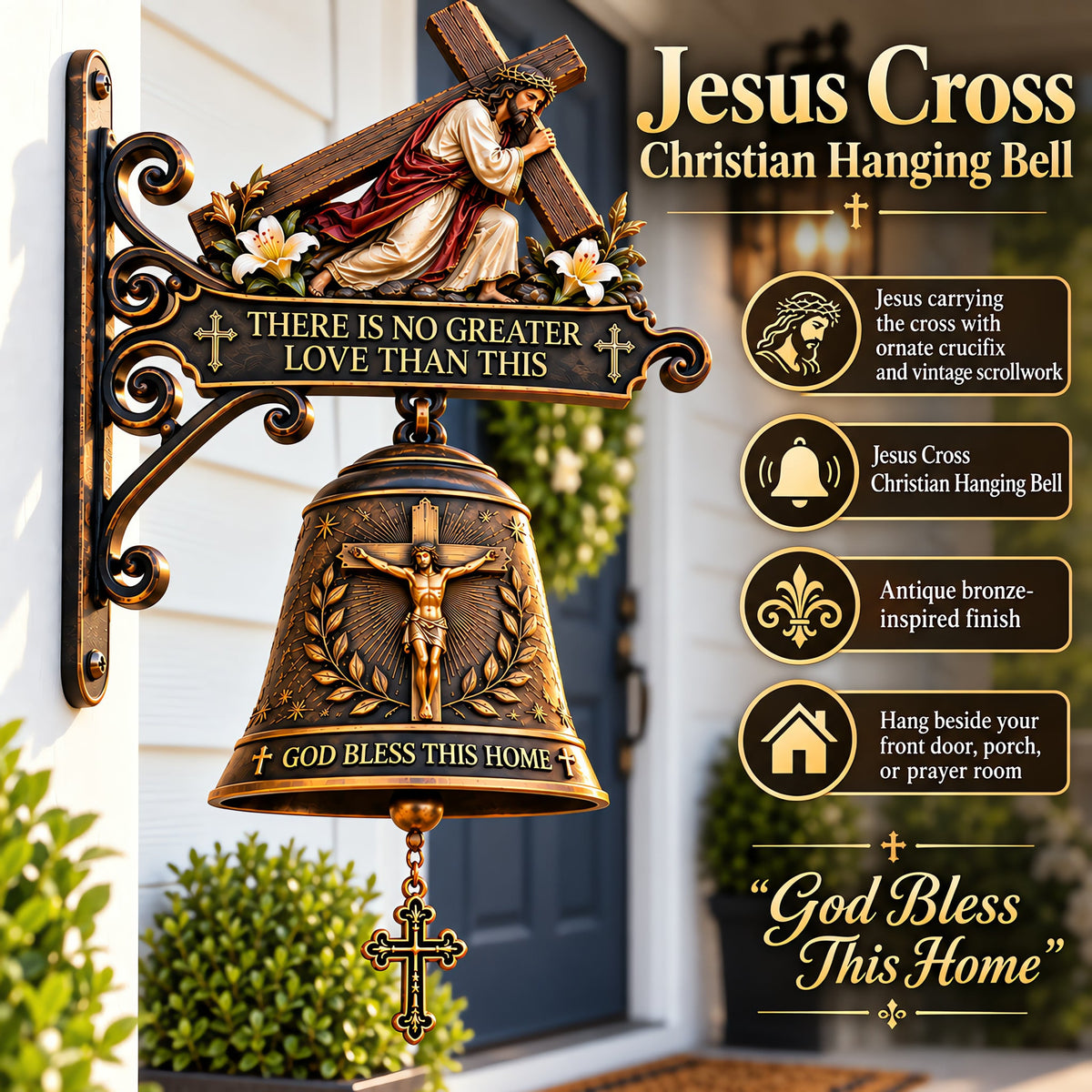 ✝️Jesus Cross Christian Hanging Bell – A Sacred Welcome of Faith & Love