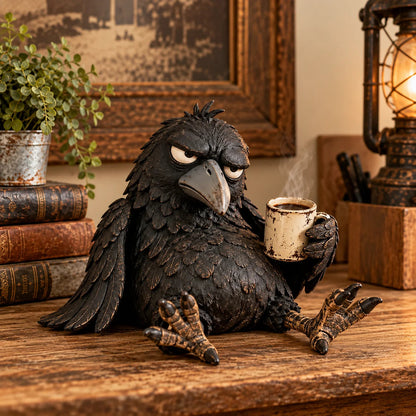 ☕🐦‍⬛ Grumpy Coffee Raven™ – Funny Coffee Bar & Desk Figurine