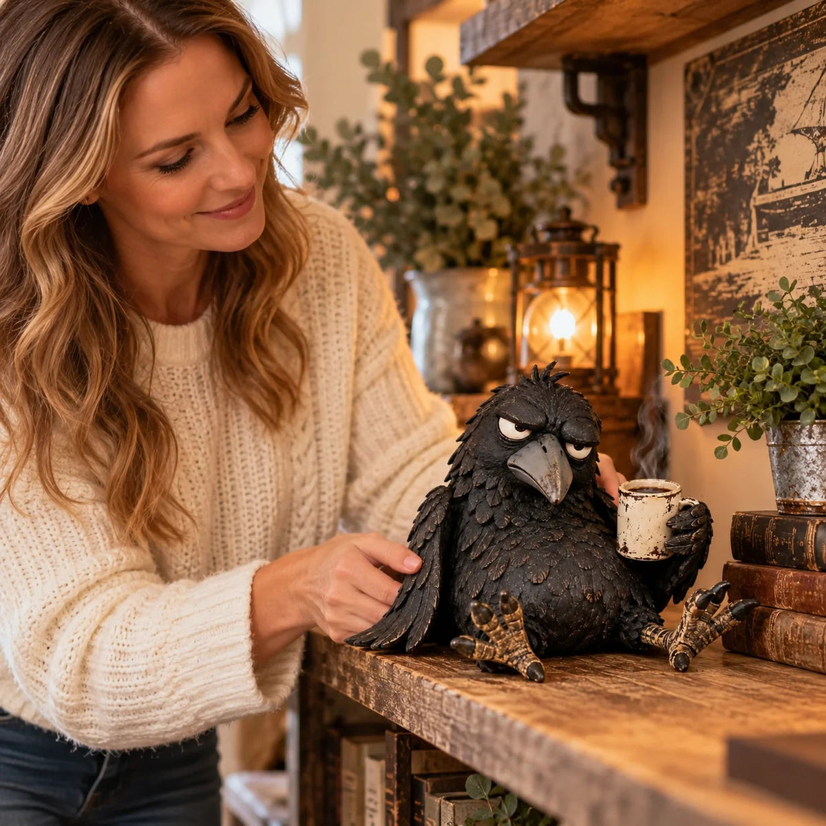 ☕🐦‍⬛ Grumpy Coffee Raven™ – Funny Coffee Bar & Desk Figurine