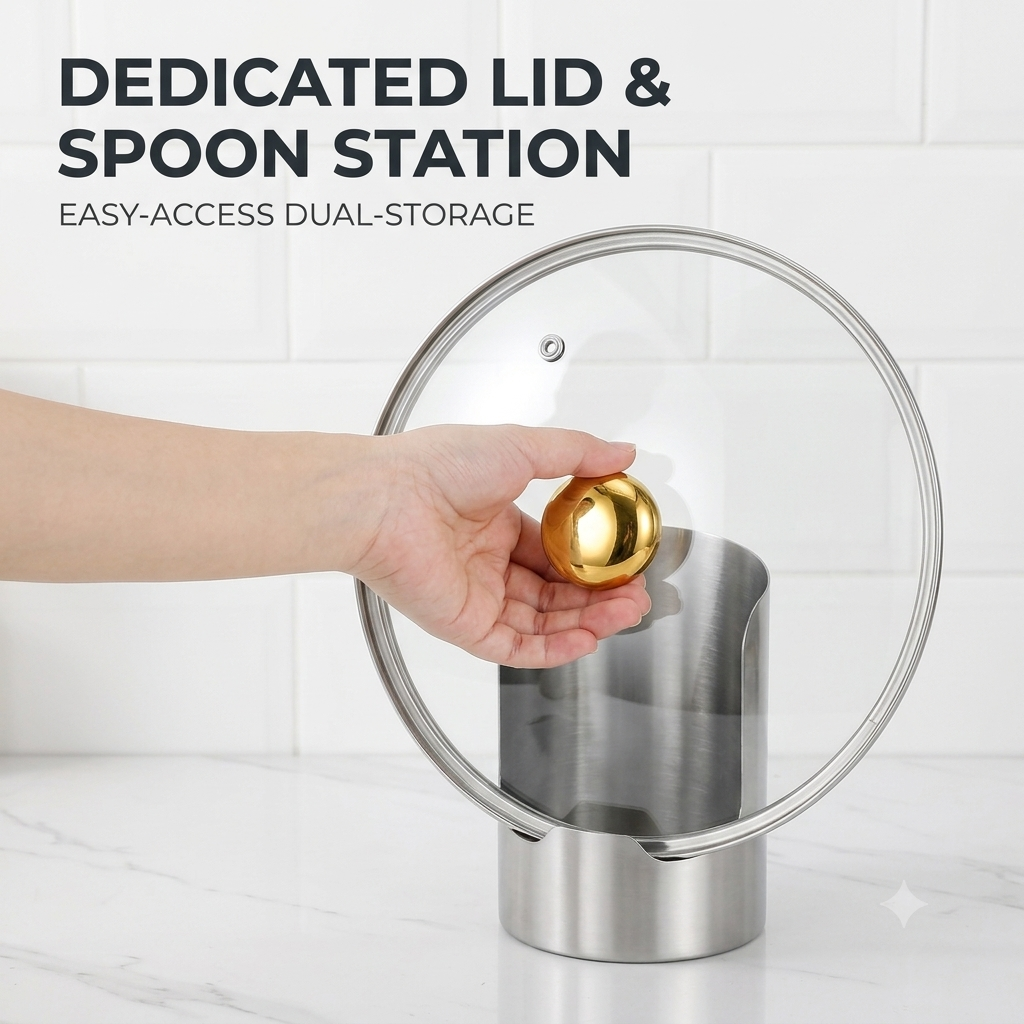 🧑‍🍳 Multi-Functional Kitchen Utensil Holder – Stainless Steel Pot Lid & Utensil Holder for Countertops🛡️✨