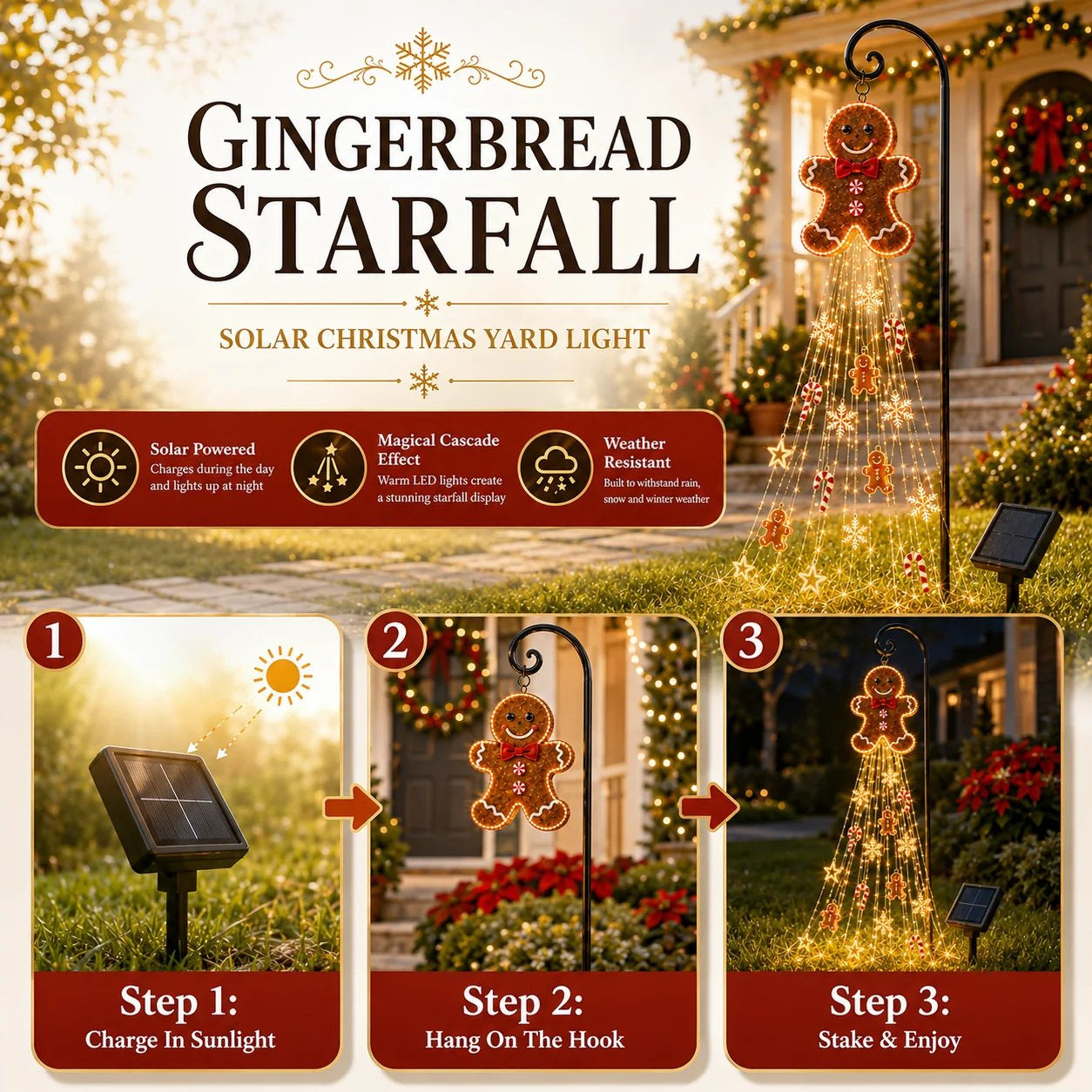 🎄 Gingerbread Starfall Solar Christmas Yard Light – A Magical Holiday Glow for Your Lawn