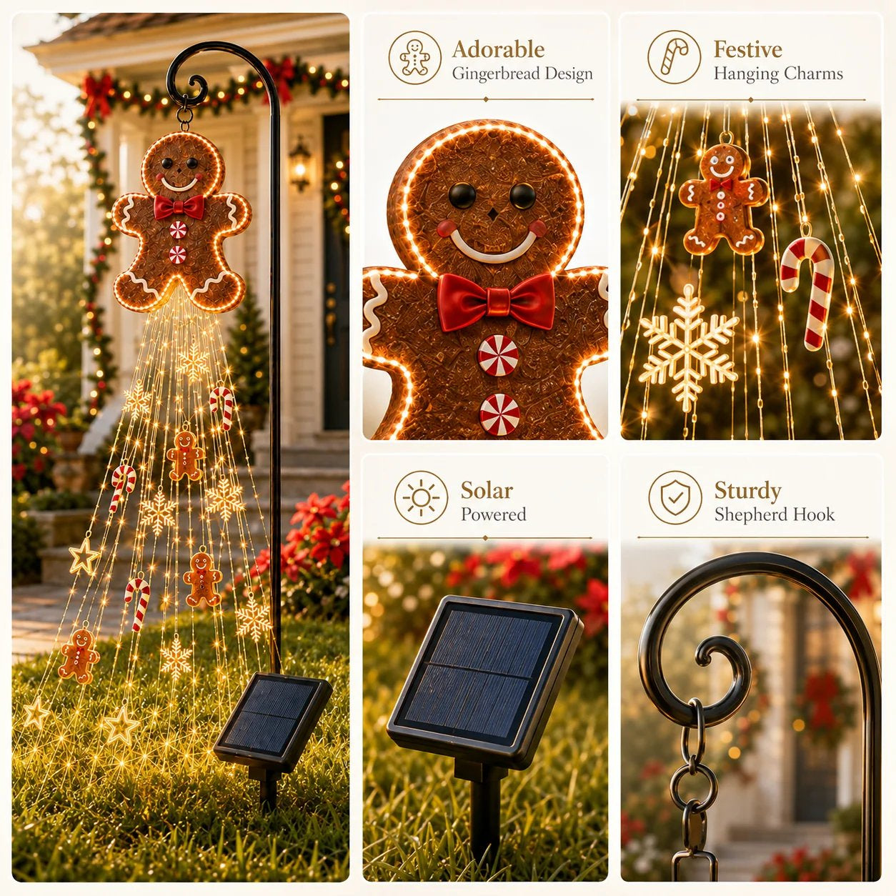 🎄 Gingerbread Starfall Solar Christmas Yard Light – A Magical Holiday Glow for Your Lawn