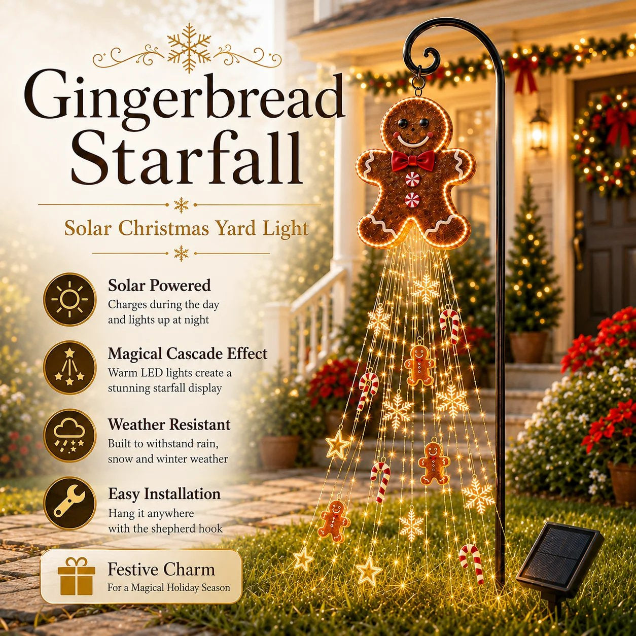 🎄 Gingerbread Starfall Solar Christmas Yard Light – A Magical Holiday Glow for Your Lawn