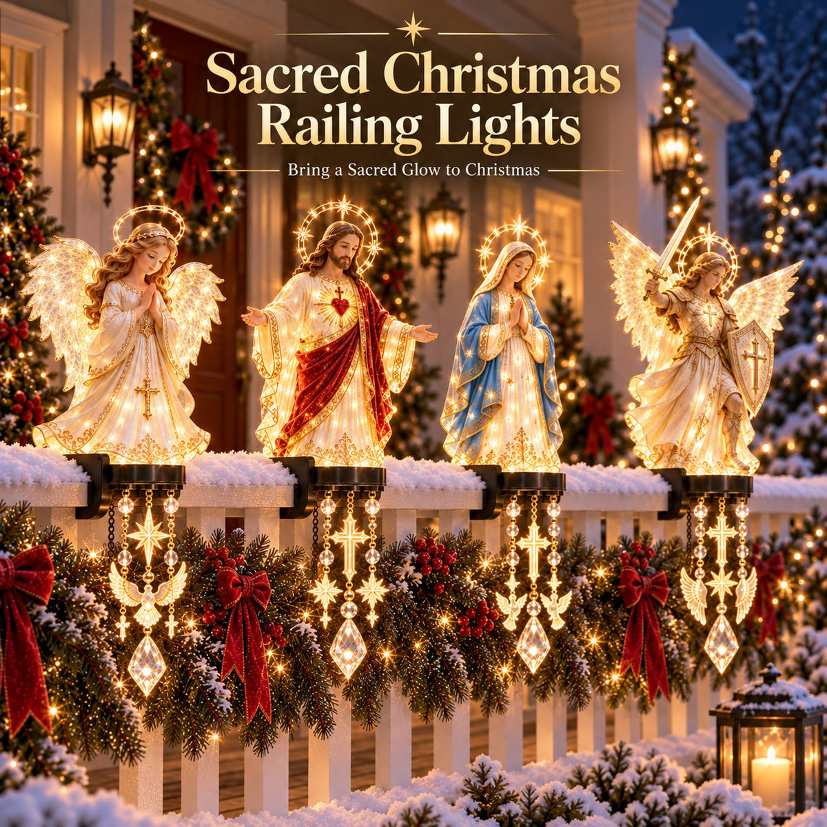 ✨ Heavenly Blessings Christmas Railing Lights – 4 Faith-Inspired Holiday Figures