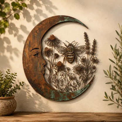 🌙 Crescent Moon Owl Metal Wall Art 🦉 – A Timeless Woodland Accent for Garden, Porch & Home