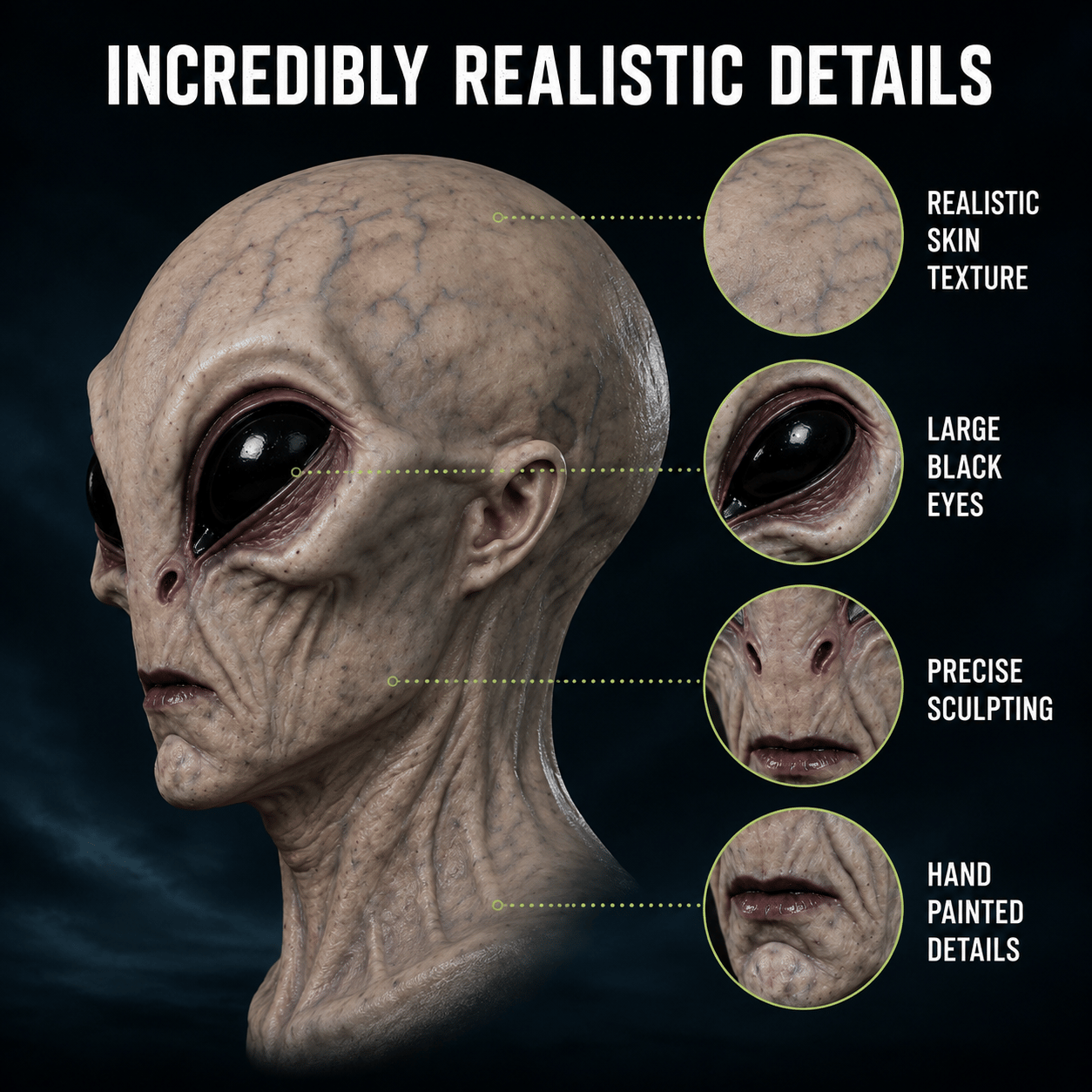 👽 Lifelike Alien Silicone Mask – Realistic Sci-Fi Halloween & Cosplay Transformation