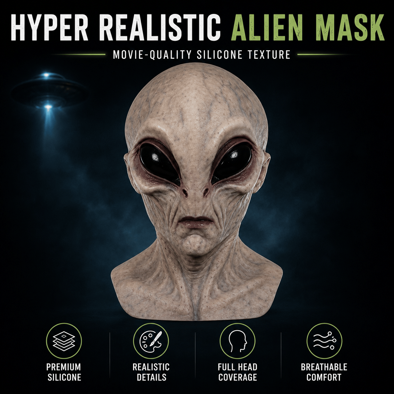 👽 Lifelike Alien Silicone Mask – Realistic Sci-Fi Halloween & Cosplay Transformation
