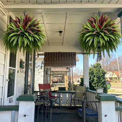 🌿 UV-Resistant Artificial Fern & Red Dracaena – Full, Lush Porch & Patio Greenery