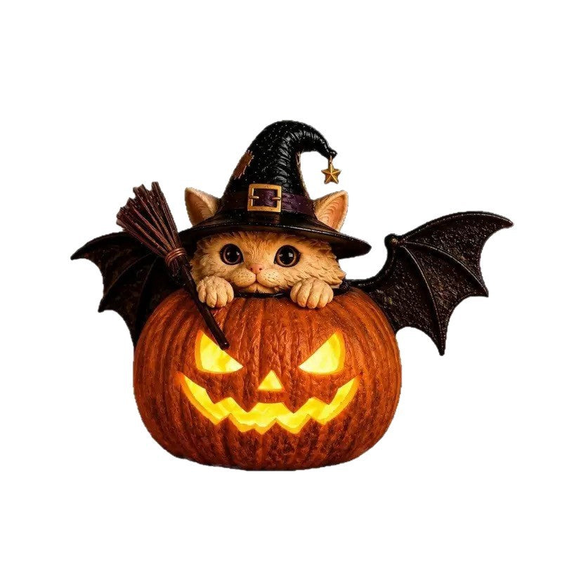 🔥 Holiday Celebration 50% OFF ✨- Cute Witch Cat Pumpkin Light with Flickering LED & Timer for Easy Decor 🎃✨