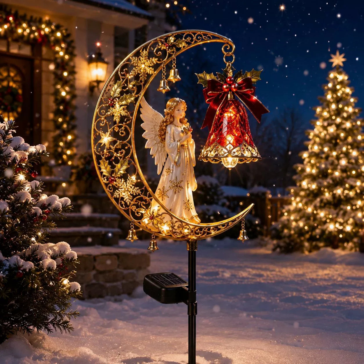 🎄 Solar Christmas Crescent Garden Light – 6 Festive Holiday Yard Designs