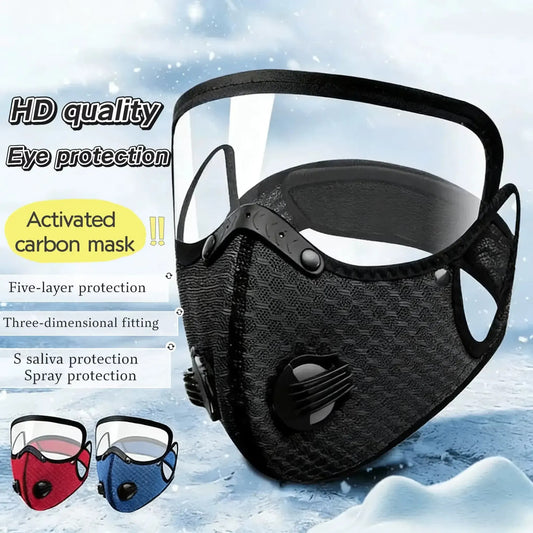 Reusable Carbon Filter Dust Mask with Clear Eye Shield – Adjustable Outdoor Face Cover