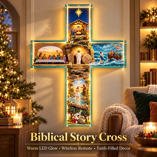 ✨Hot Sale – 49% OFF✝️ His Story Cross – 3D Biblical Wall Cross with 6 Sacred Scenes | Lighted & Classic Options