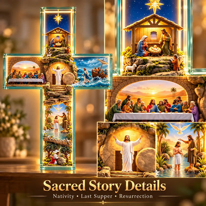 ✨Hot Sale – 49% OFF✝️ His Story Cross – 3D Biblical Wall Cross with 6 Sacred Scenes | Lighted & Classic Options