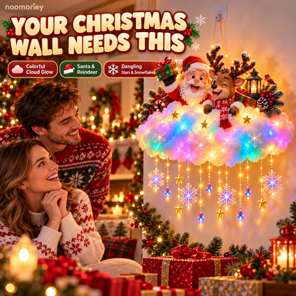 ✨ Santa & Reindeer Light-Up Christmas Cloud – A Holiday Story for Your Wall