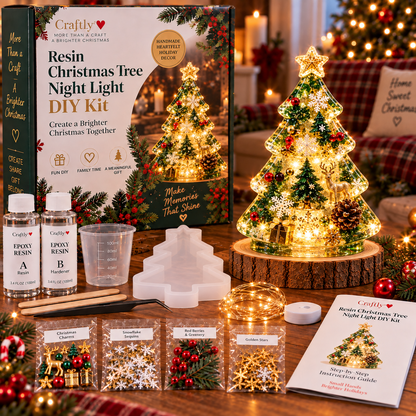 🎄 Christmas Hot Sale - 50% OFF✨Beginner-Friendly Resin Christmas Tree Night Light DIY Kit | Complete Kit with Mold, Resin, Fairy Lights & Festive Decorations ✨
